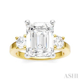 1/2 Ctw Tri-Mount Emerald Shape Center Round Cut Diamond Semi-Mount Engagement Ring in 14K Yellow and White Gold